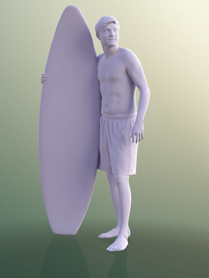 Andy 10101 - Surfer guy holding Surfboard Low-poly 3D model_3