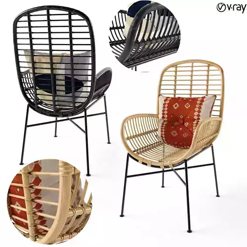 Lily Rattan Arm Chair With Metal Legs 3D model