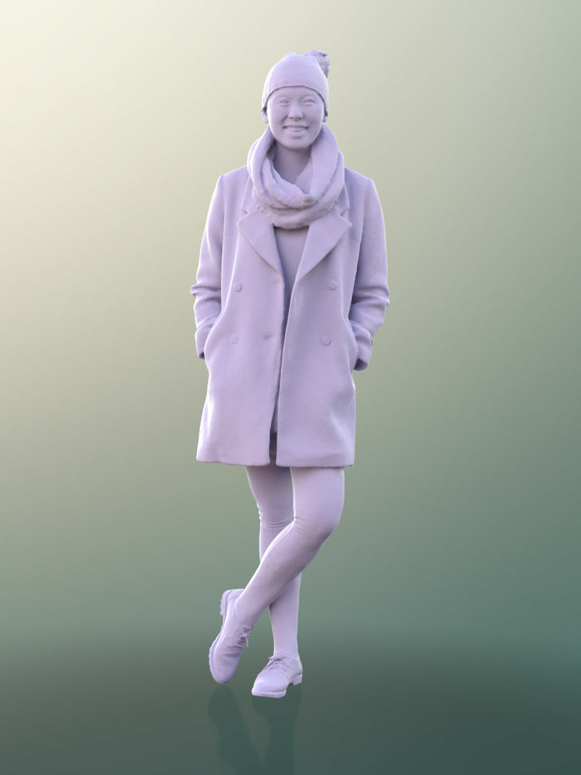 Bao 10097 - Woman in Coat Waiting Low-poly 3D model_3