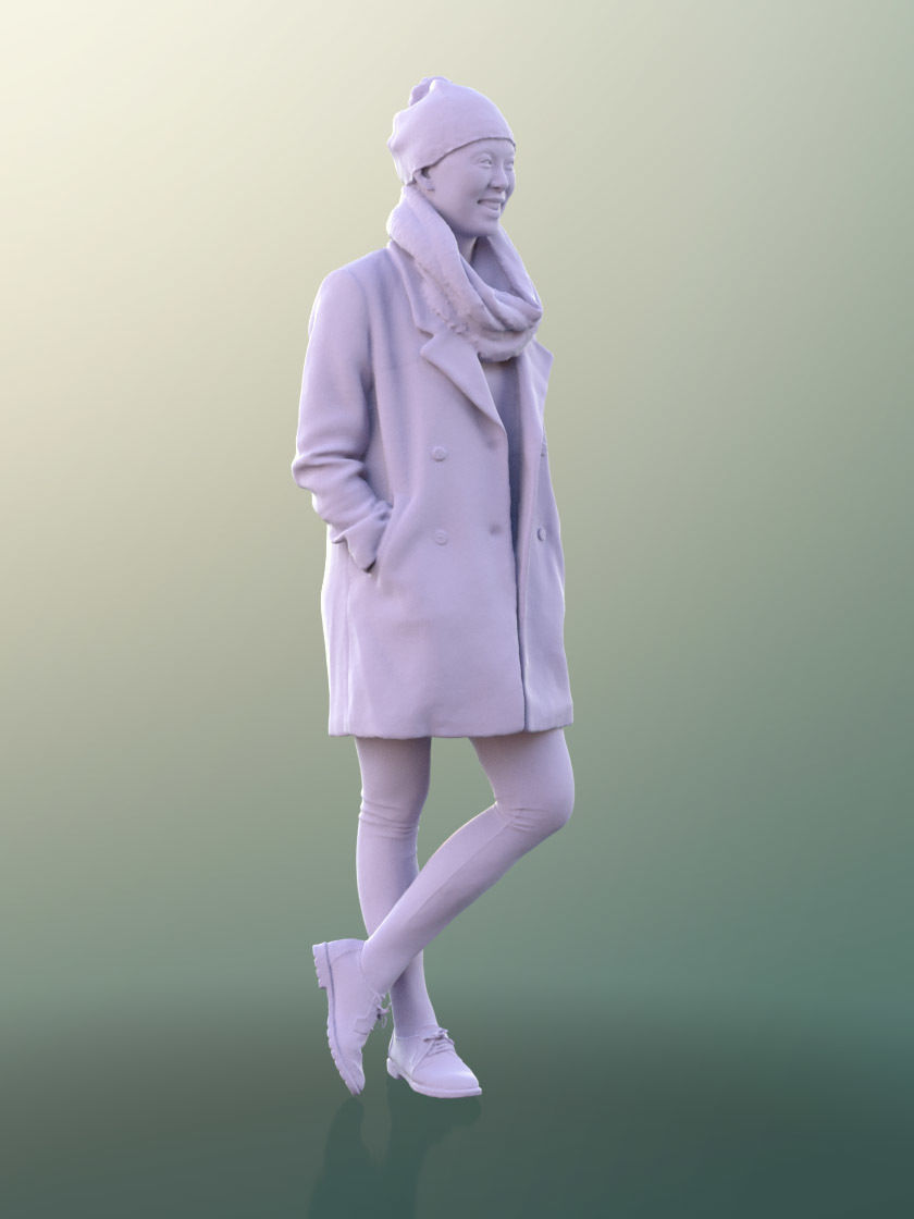 Bao 10097 - Woman in Coat Waiting Low-poly 3D model_4