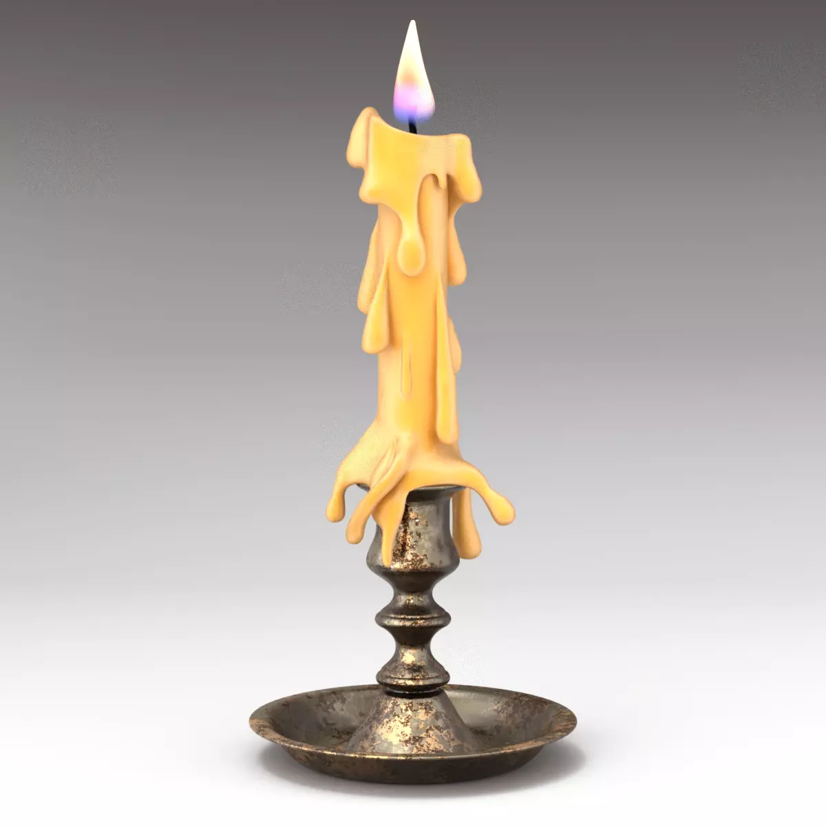 Candle with melted wax on top 3D model_0
