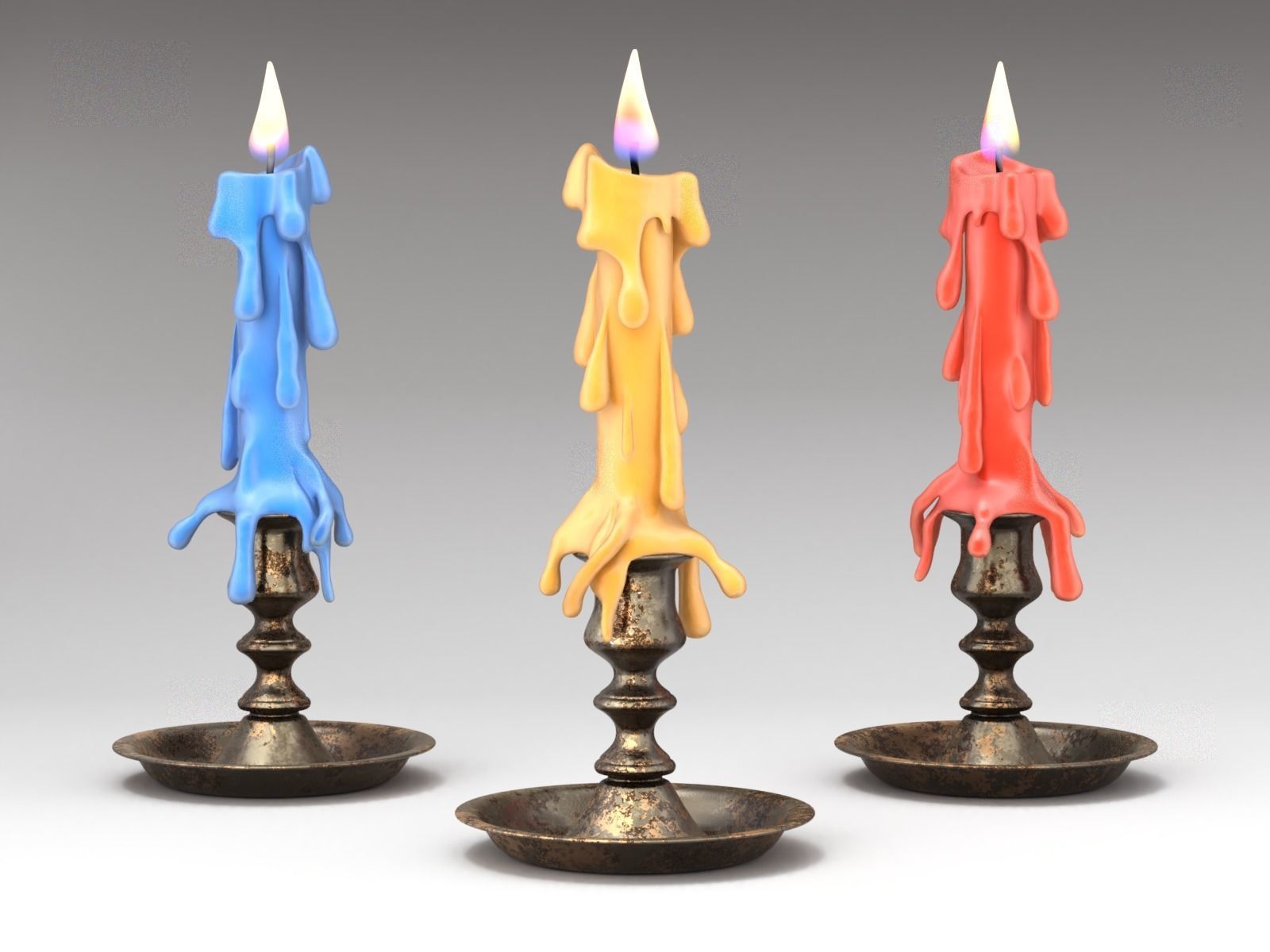 Candle with melted wax on top 3D model_1