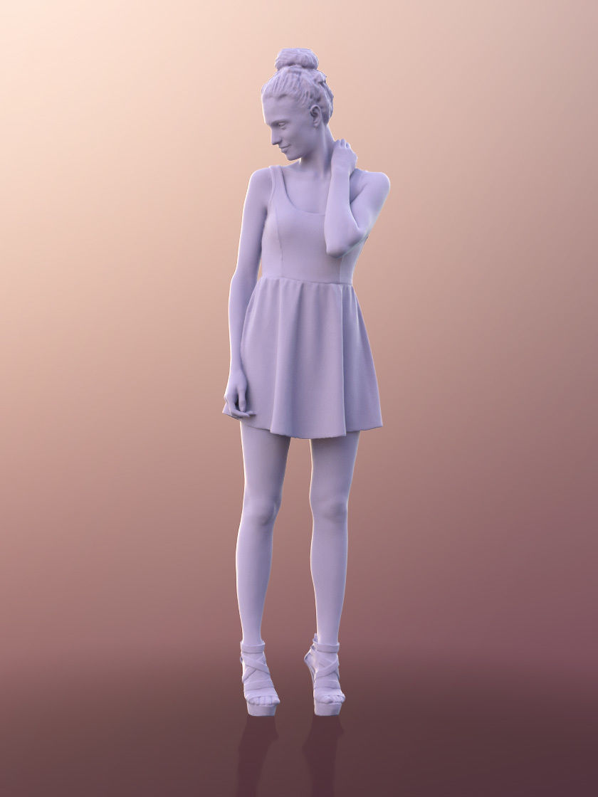 Myriam 10025 - Shy Woman in Red Dress Low-poly 3D model_4