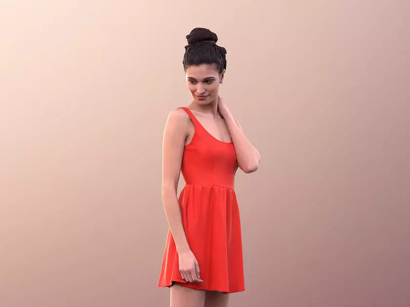 Myriam 10025 - Shy Woman in Red Dress Low-poly 3D model_0