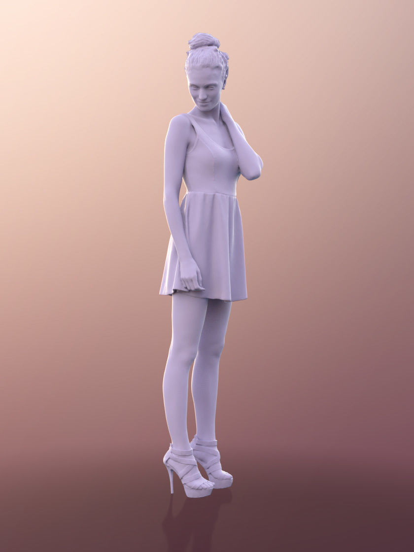 Myriam 10025 - Shy Woman in Red Dress Low-poly 3D model_3