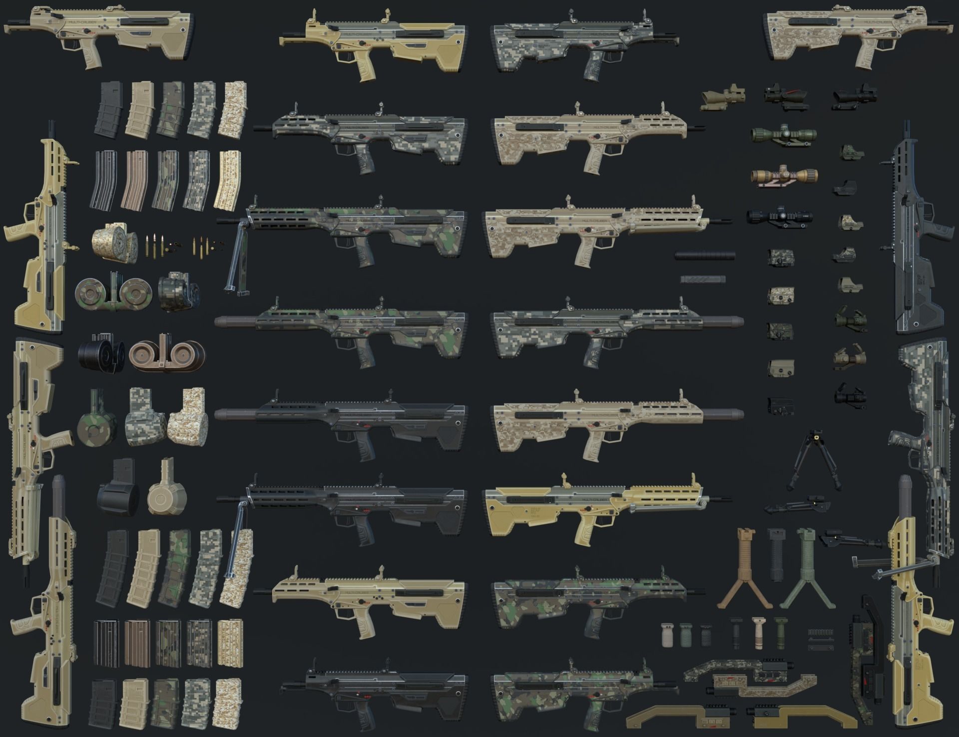 Modular Bullpup Rifle-All Variants 3D Model Collection_5