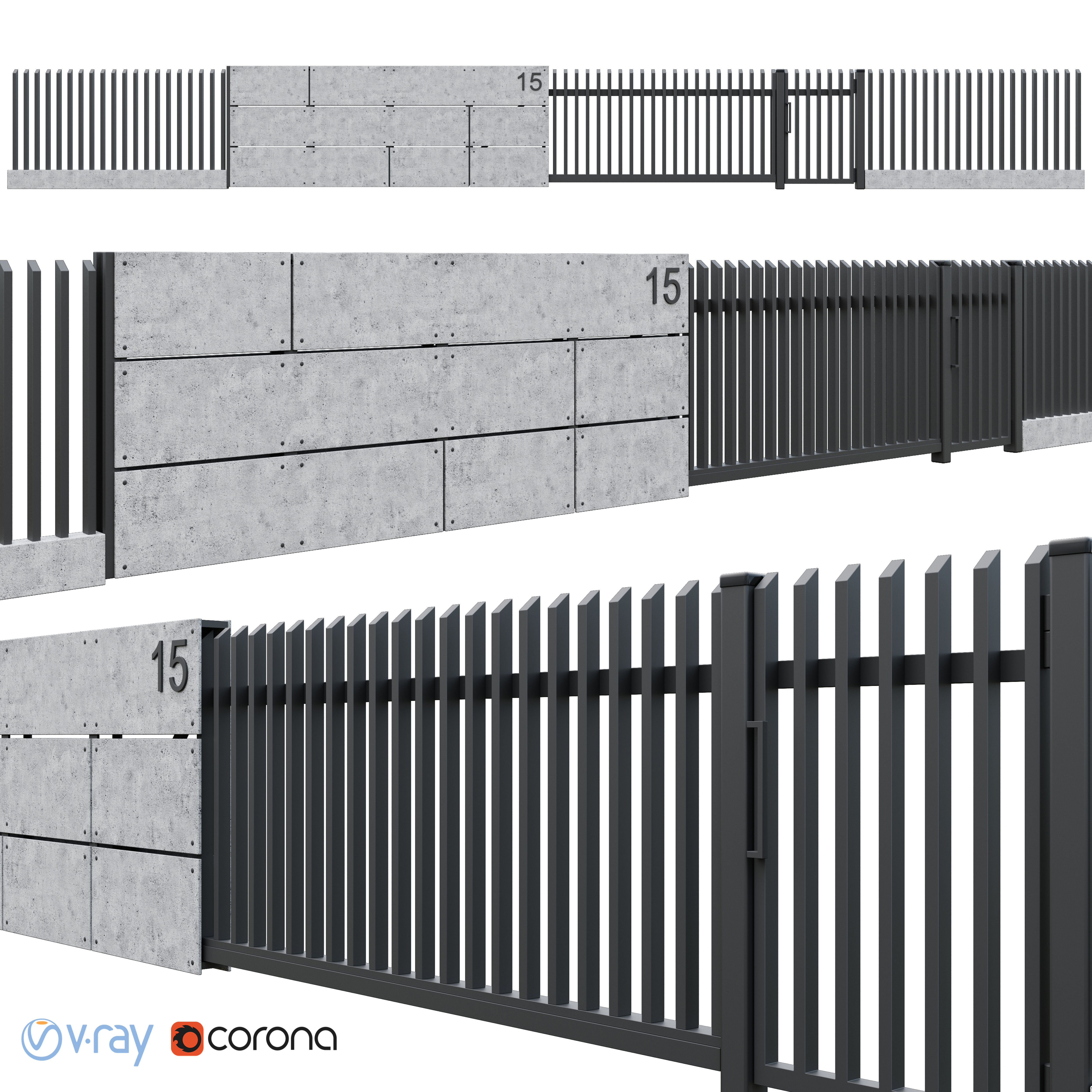 Fence1 building with fence 3D model_9