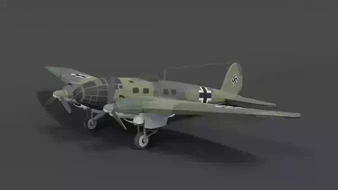 Low Poly Cartoon Heinkel 111 H WWII Airplane