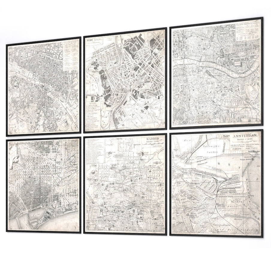 Restoration Hardware Vintage Aerial Maps Of European Cities 3D model_1