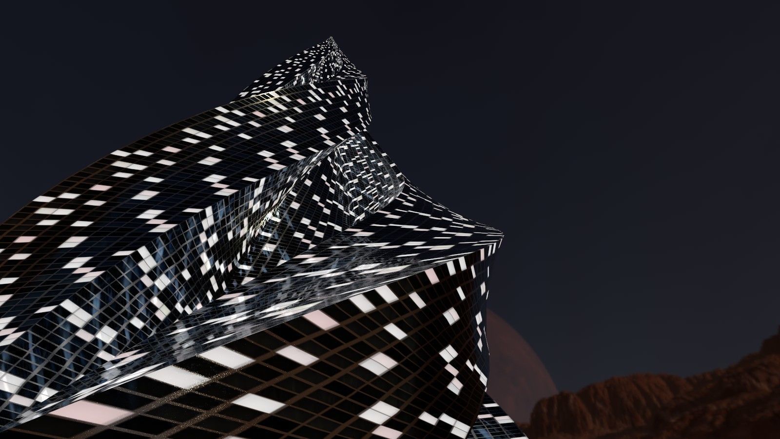 Pyramid Building Night Windows 3D model_2