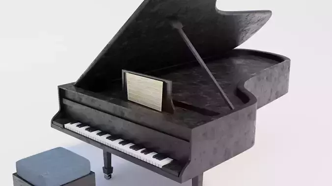 Low Poly Piano 3d Model with stool