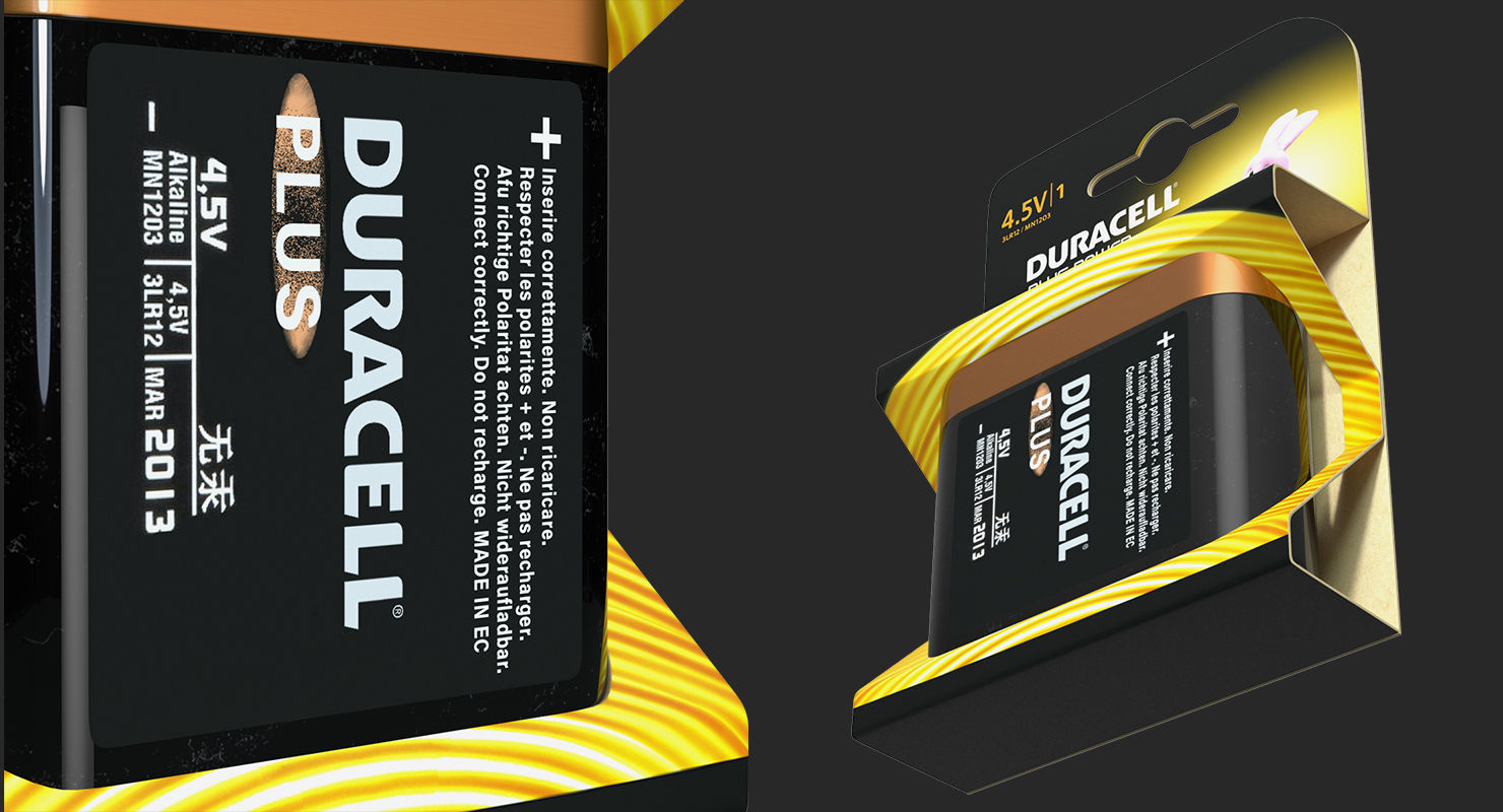 Duracell Plus Power Battery Alkaline 4-5 Volt Pack 3D model_4