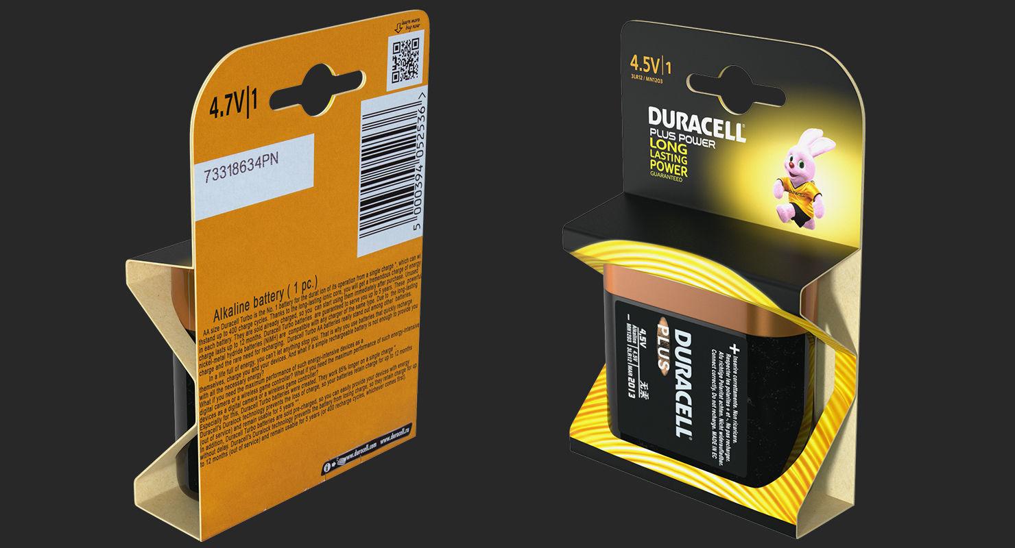 Duracell Plus Power Battery Alkaline 4-5 Volt Pack 3D model_2