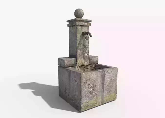 Damaged Stone Fountain  Low-poly 3D model