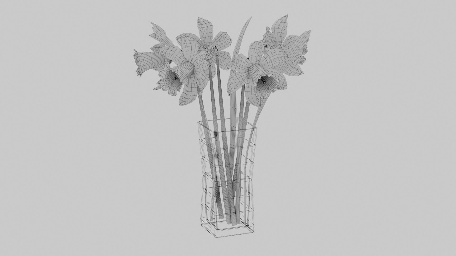 Yellow daffodils in a glass vase 3D model_15