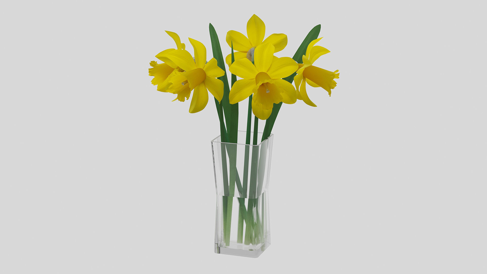 Yellow daffodils in a glass vase 3D model_2