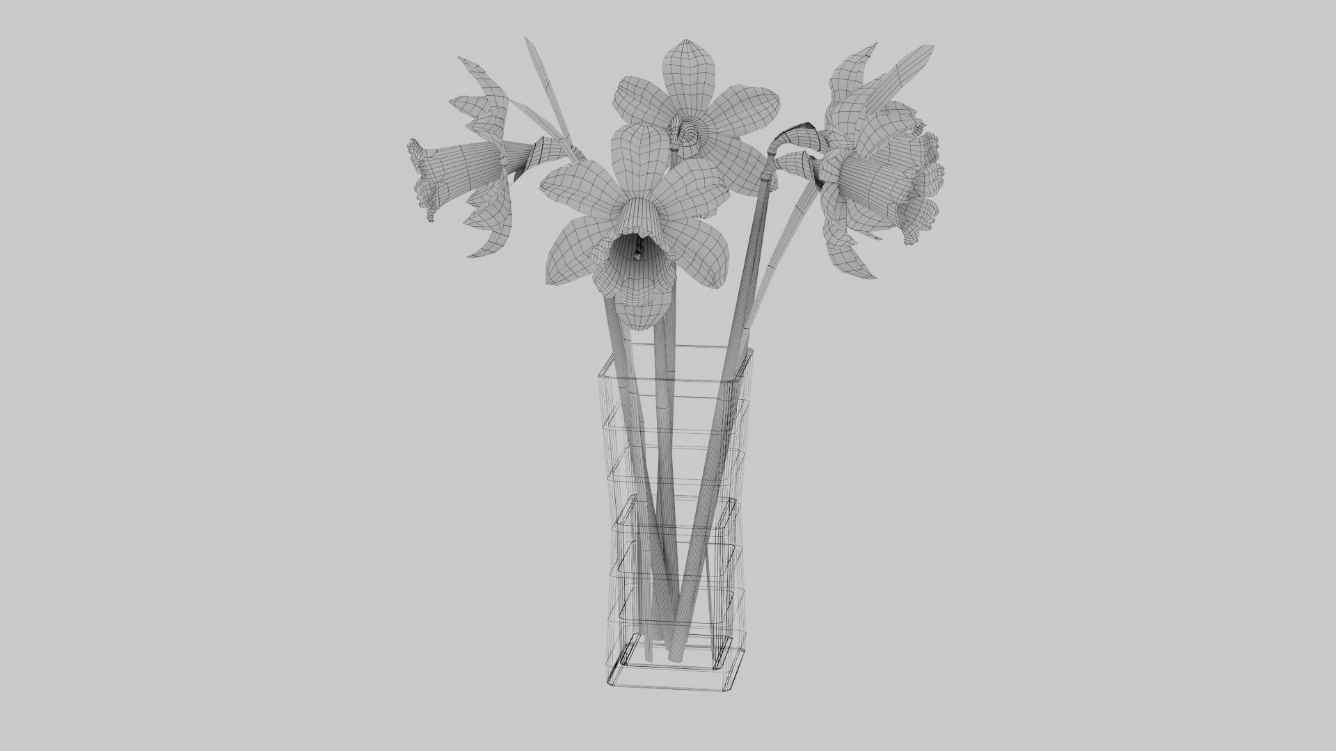 Yellow daffodils in a glass vase 3D model_9
