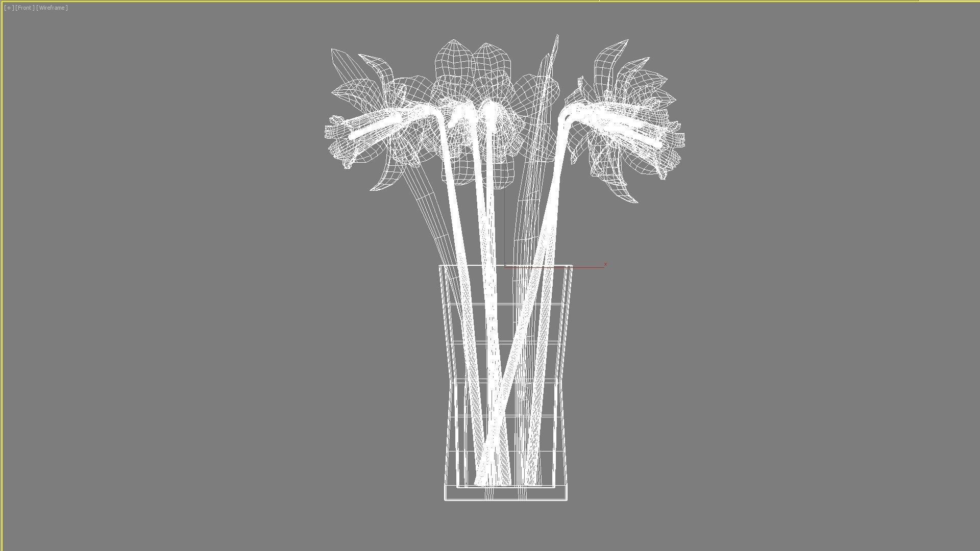 Yellow daffodils in a glass vase 3D model_11