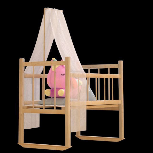 Pink unicorn in a toy bed 3D model_2
