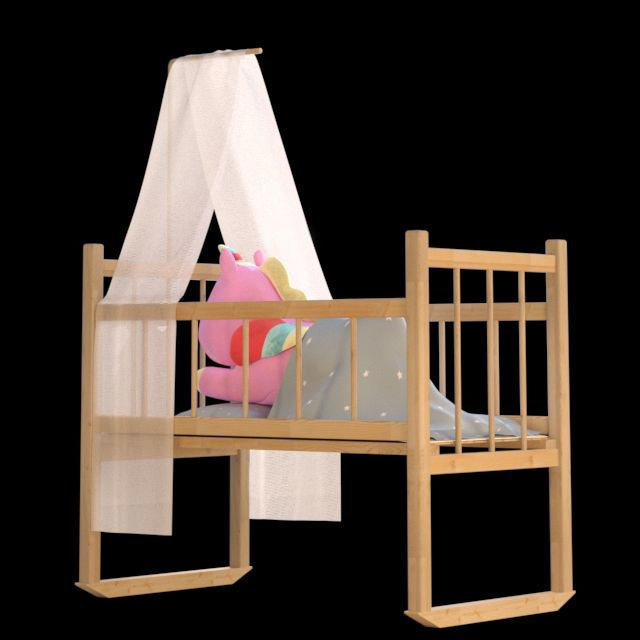 Pink unicorn in a toy bed 3D model_3