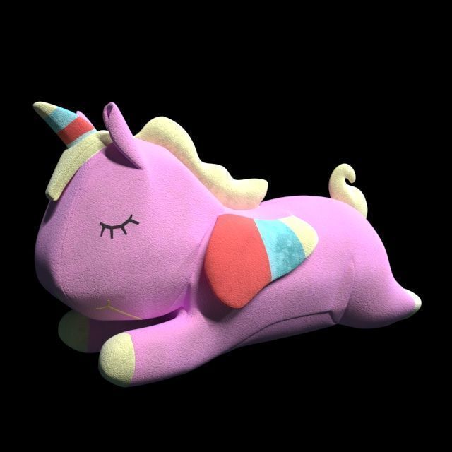 Pink unicorn in a toy bed 3D model_1