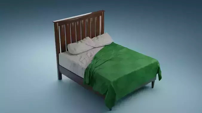 Simple bed with pillows and blanket