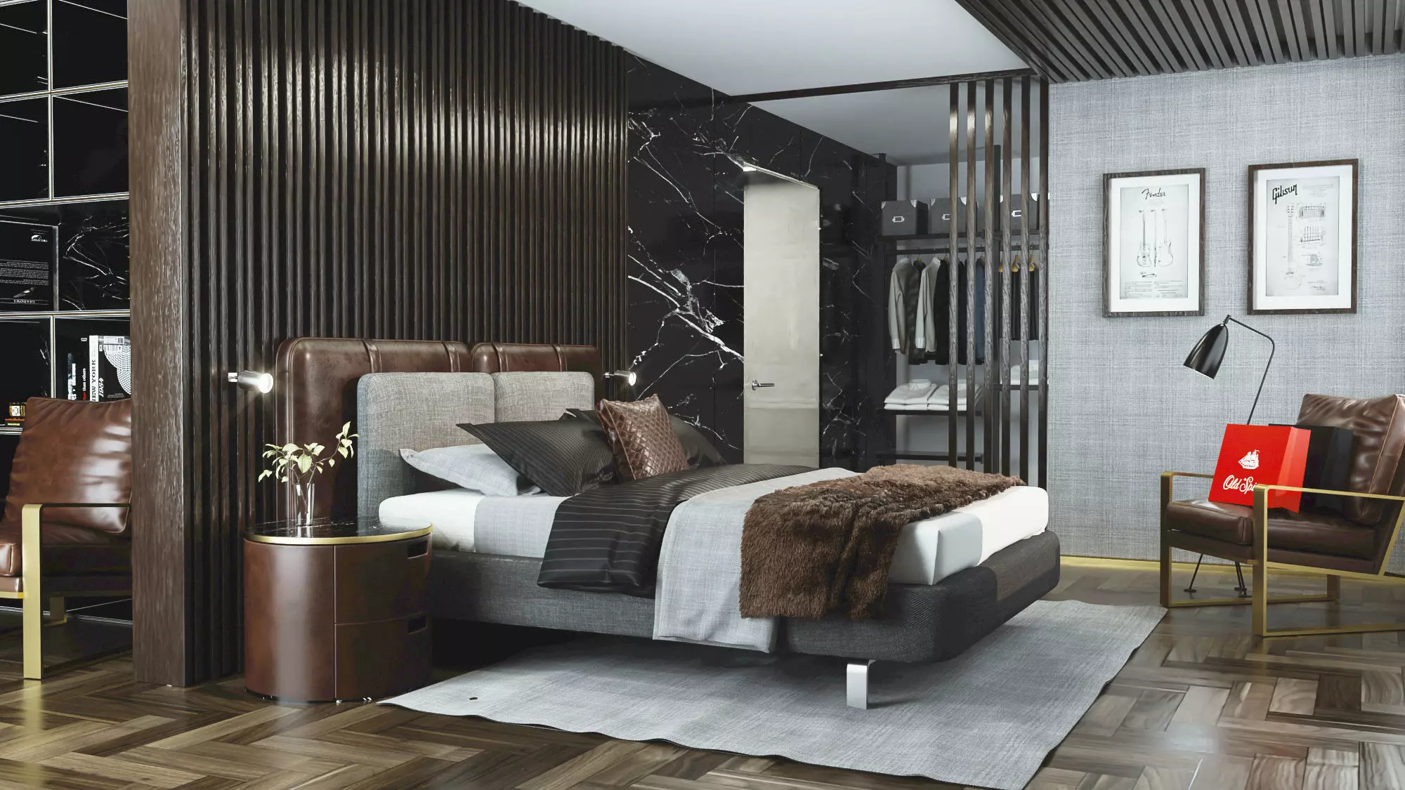 Bedroom interior Octane Render 3D model_0