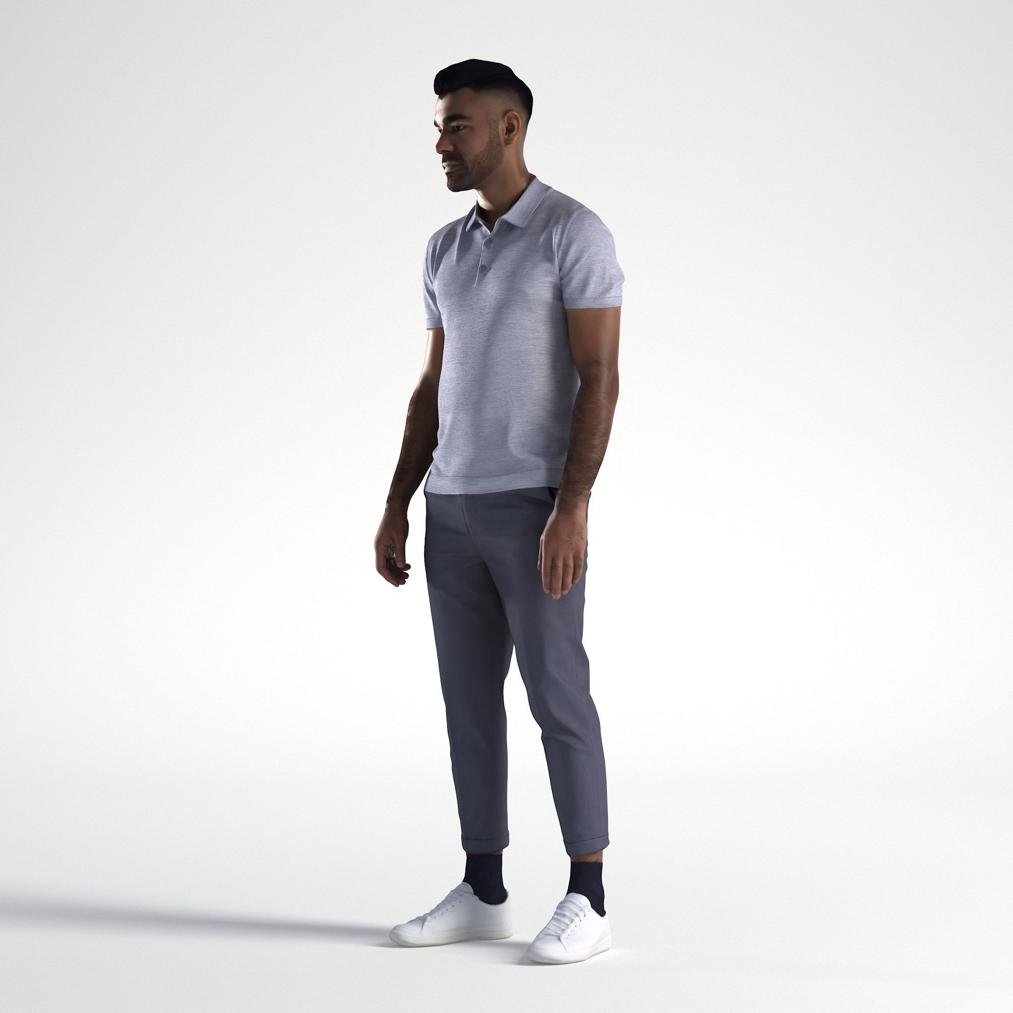 Man Casual Outfit Standing Low poly Inder 1194 3D model_7