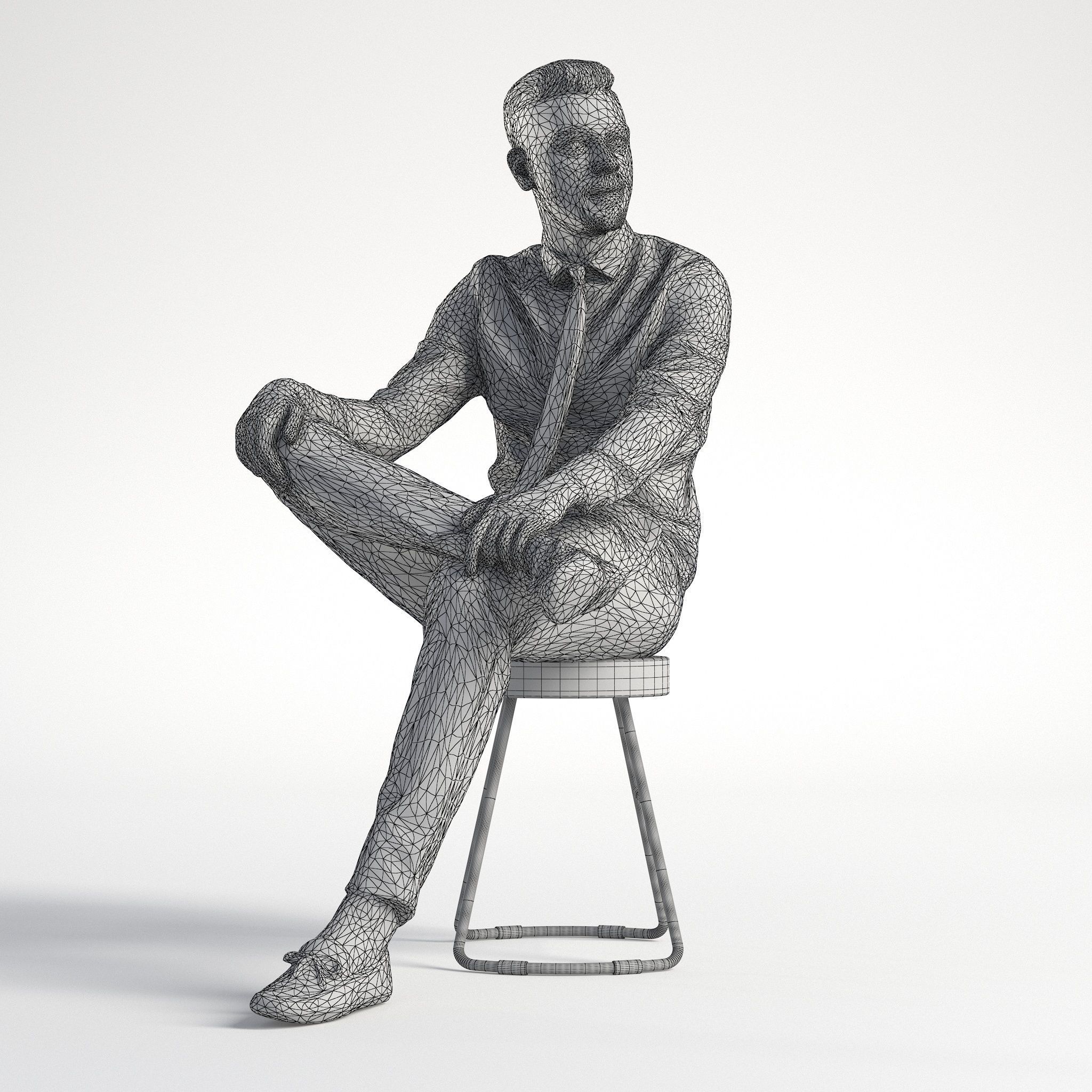 Man Business Suit Outfit Sitting Low poly Inder 1229 3D model_9