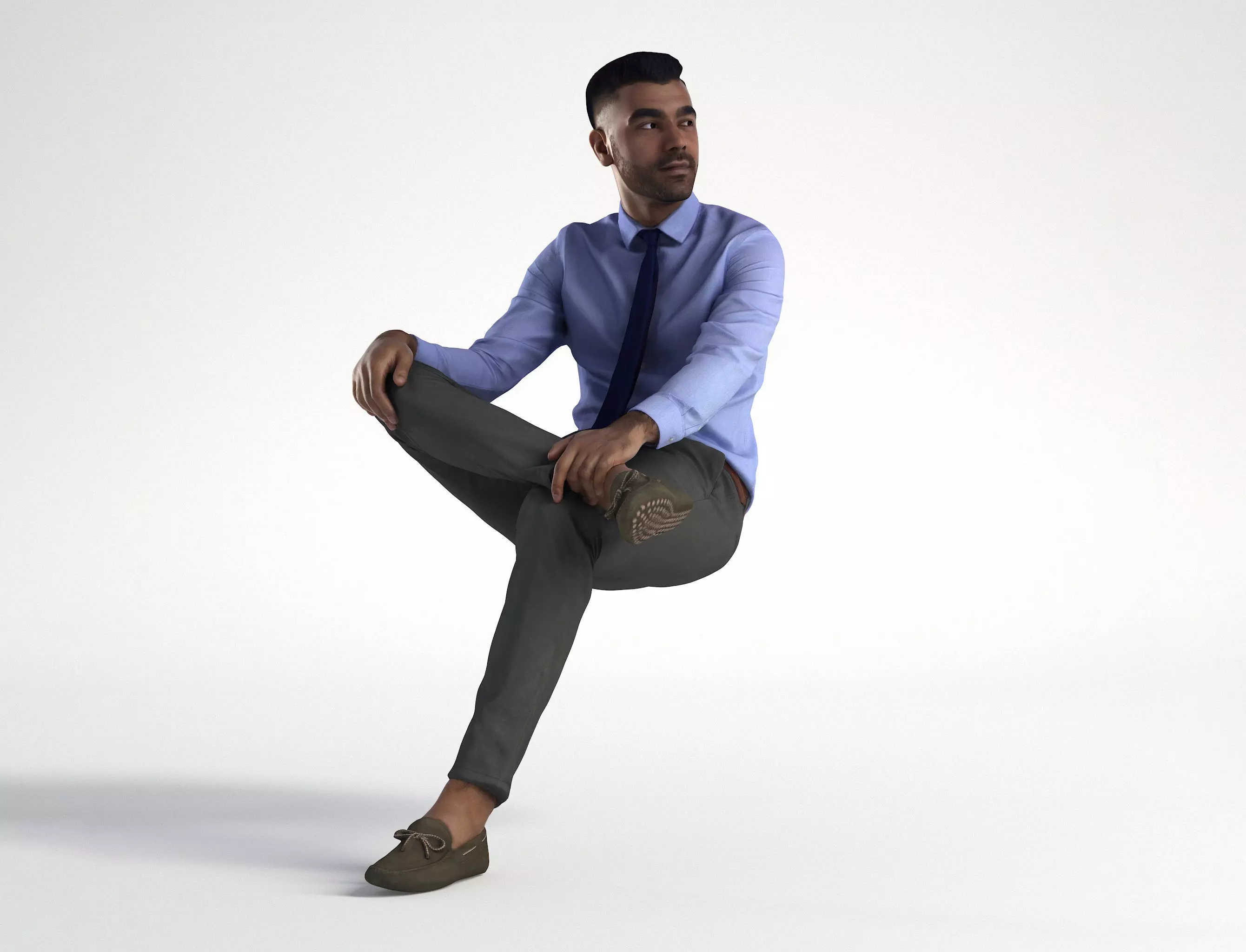 Man Business Suit Outfit Sitting Low poly Inder 1229 3D model_0