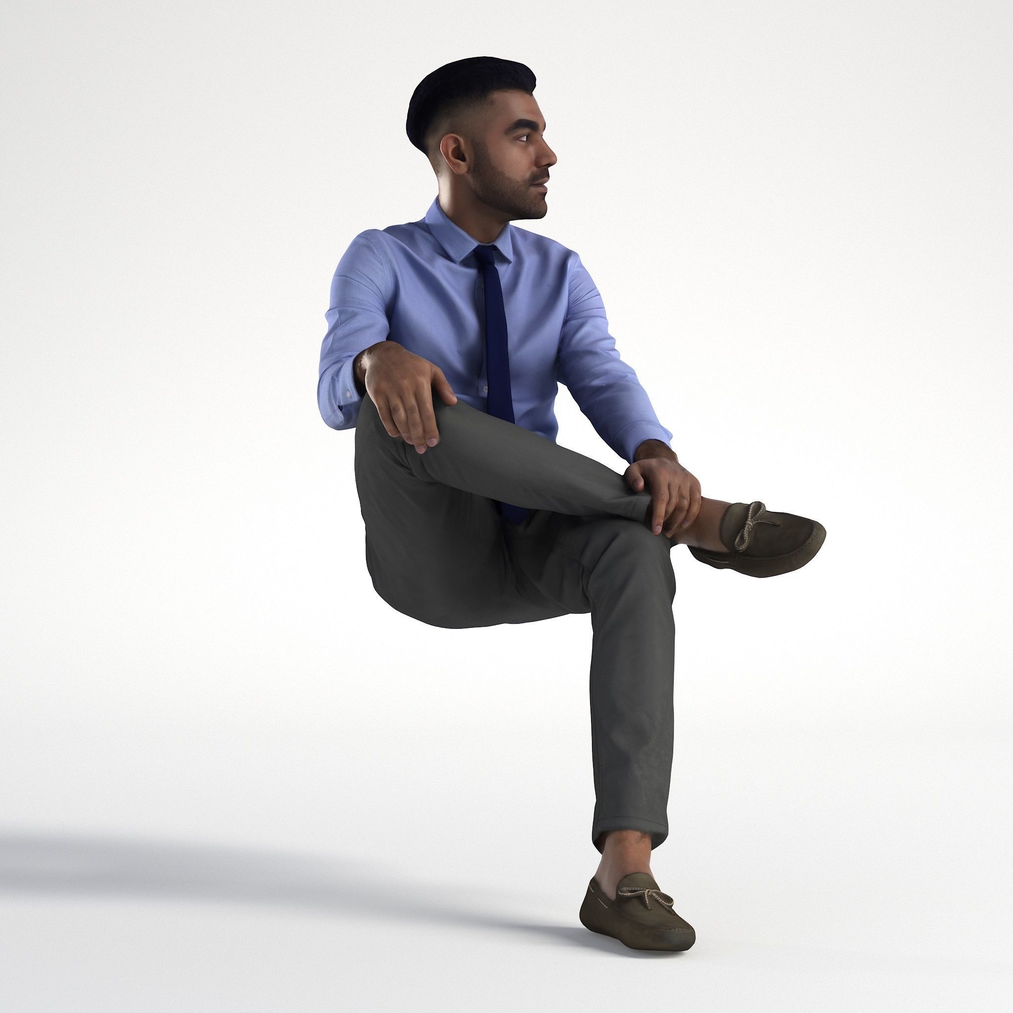 Man Business Suit Outfit Sitting Low poly Inder 1229 3D model_1