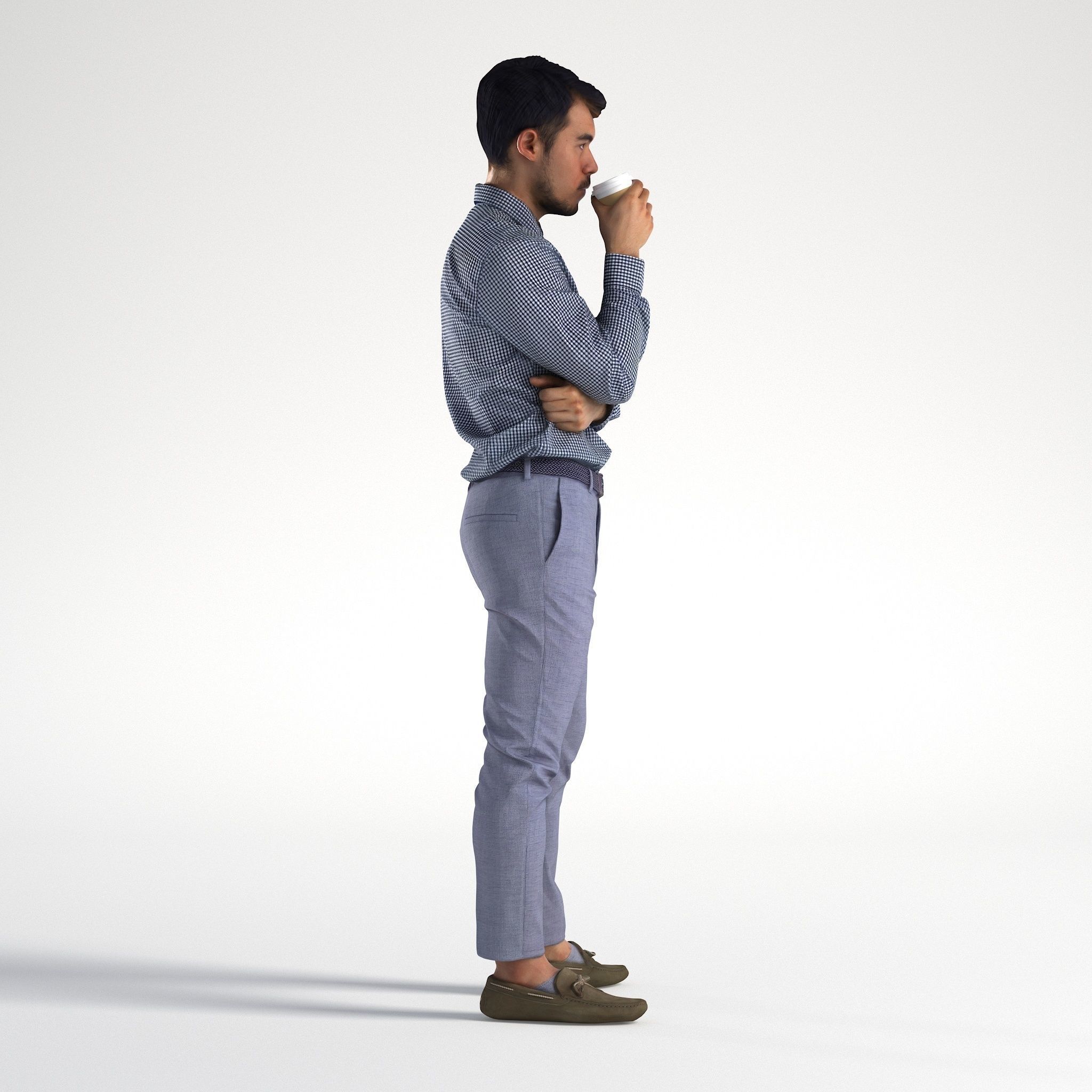 Man Business Outfit Standing with Coffee Low poly Rizzy 1371 3D model_2
