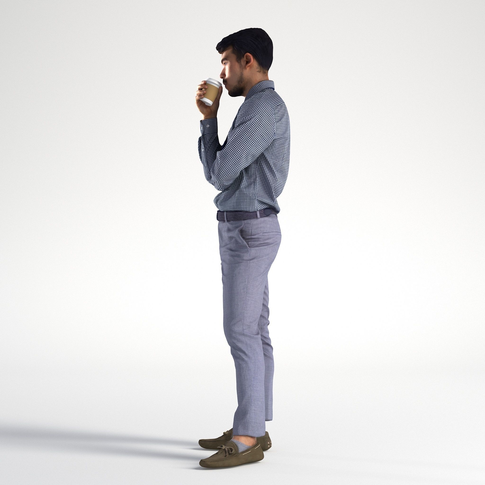 Man Business Outfit Standing with Coffee Low poly Rizzy 1371 3D model_6