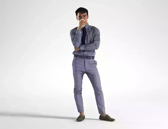 Man Business Outfit Standing with Coffee Low poly Rizzy 1371