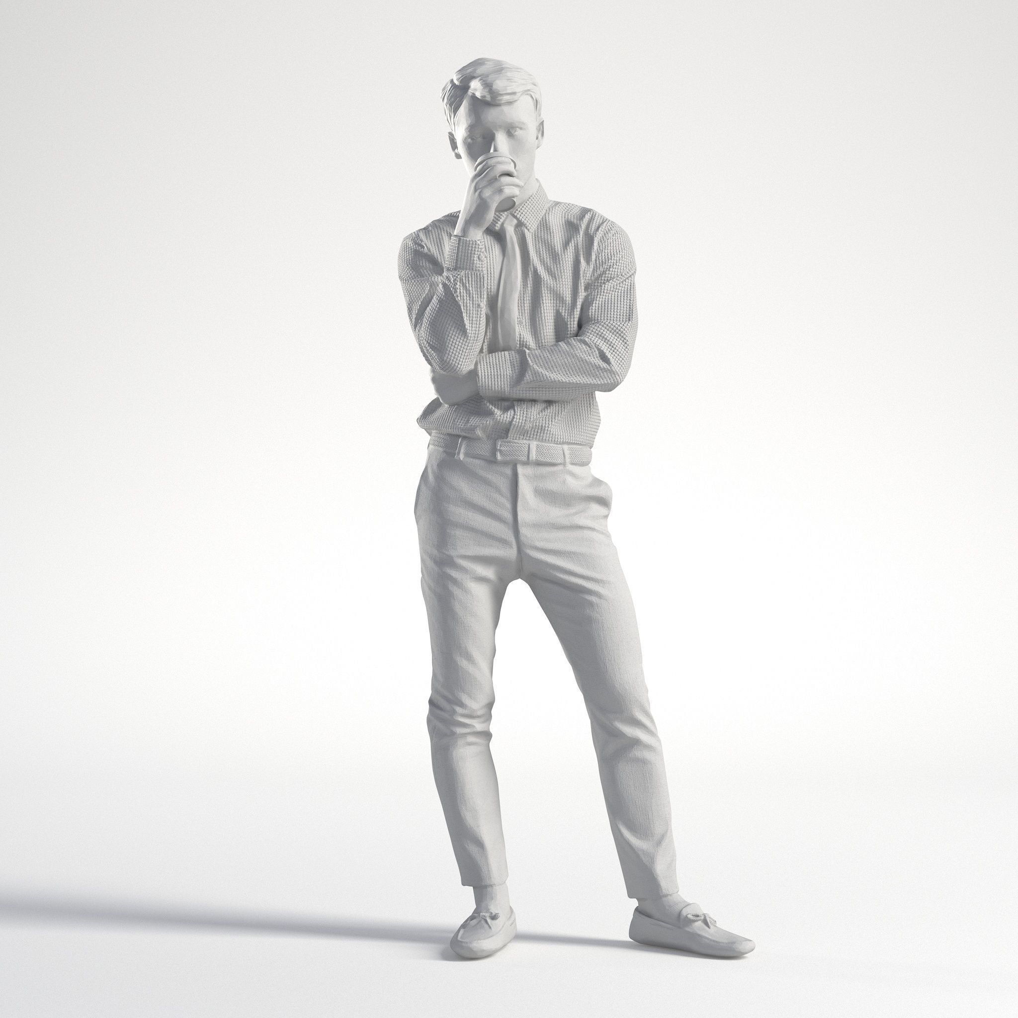 Man Business Outfit Standing with Coffee Low poly Rizzy 1371 3D model_8