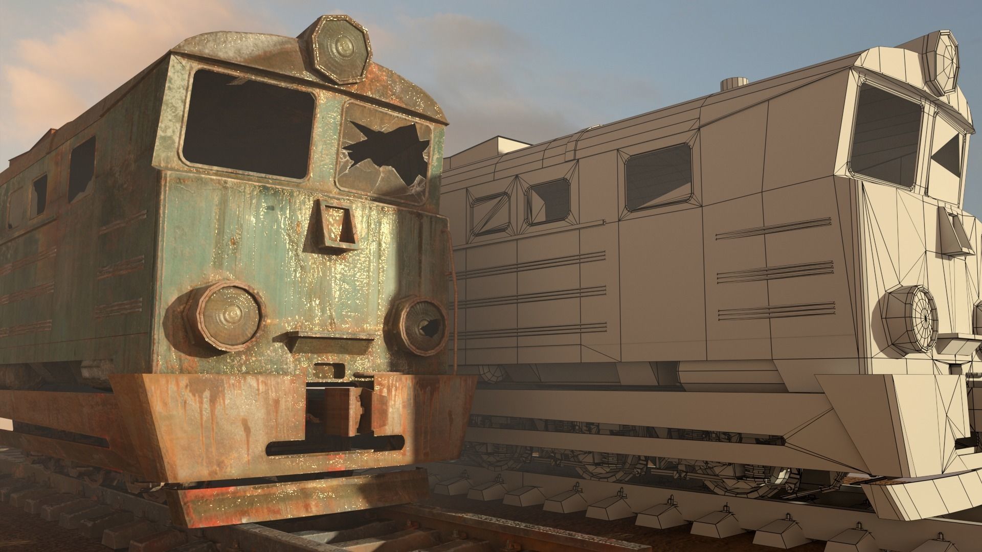 Abandoned train Low-poly 3D model_1