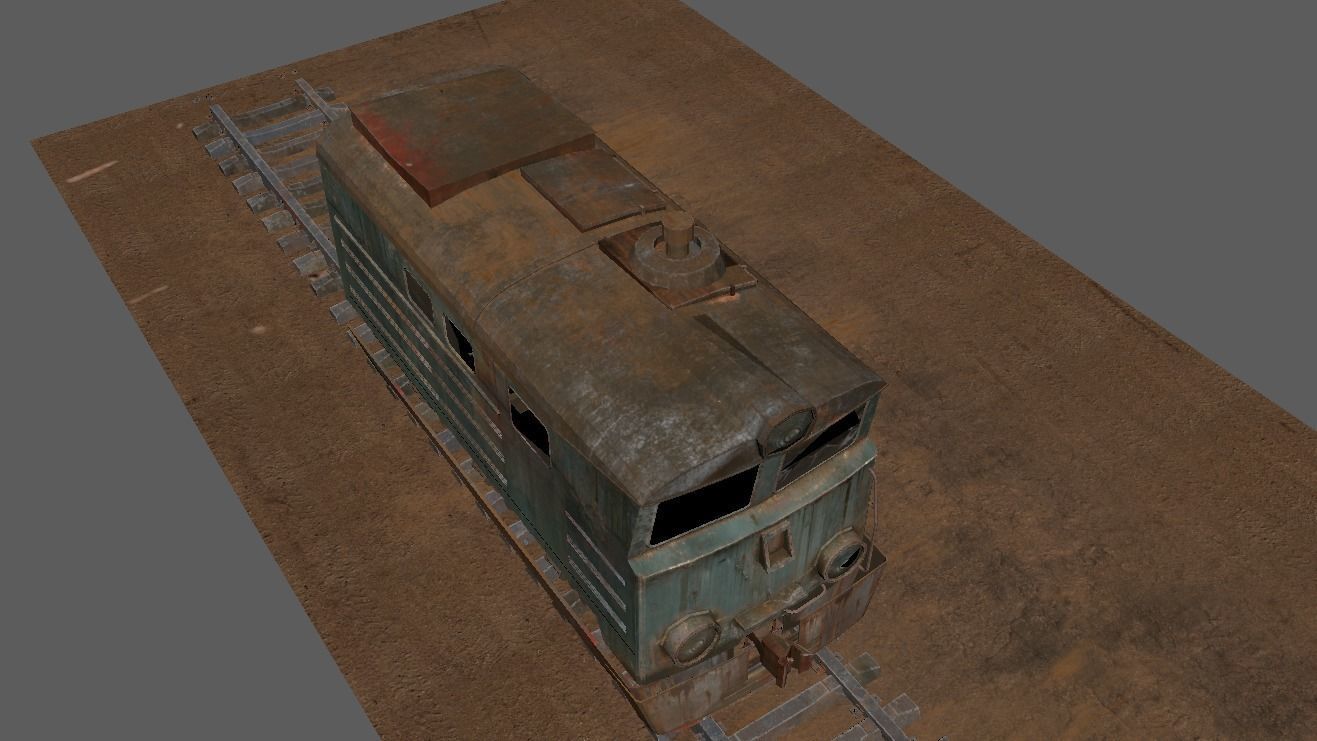 Abandoned train Low-poly 3D model_4
