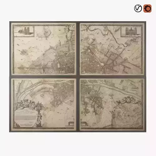 Restoration Hardware 1672 Plan De Paris Four-Panel Map