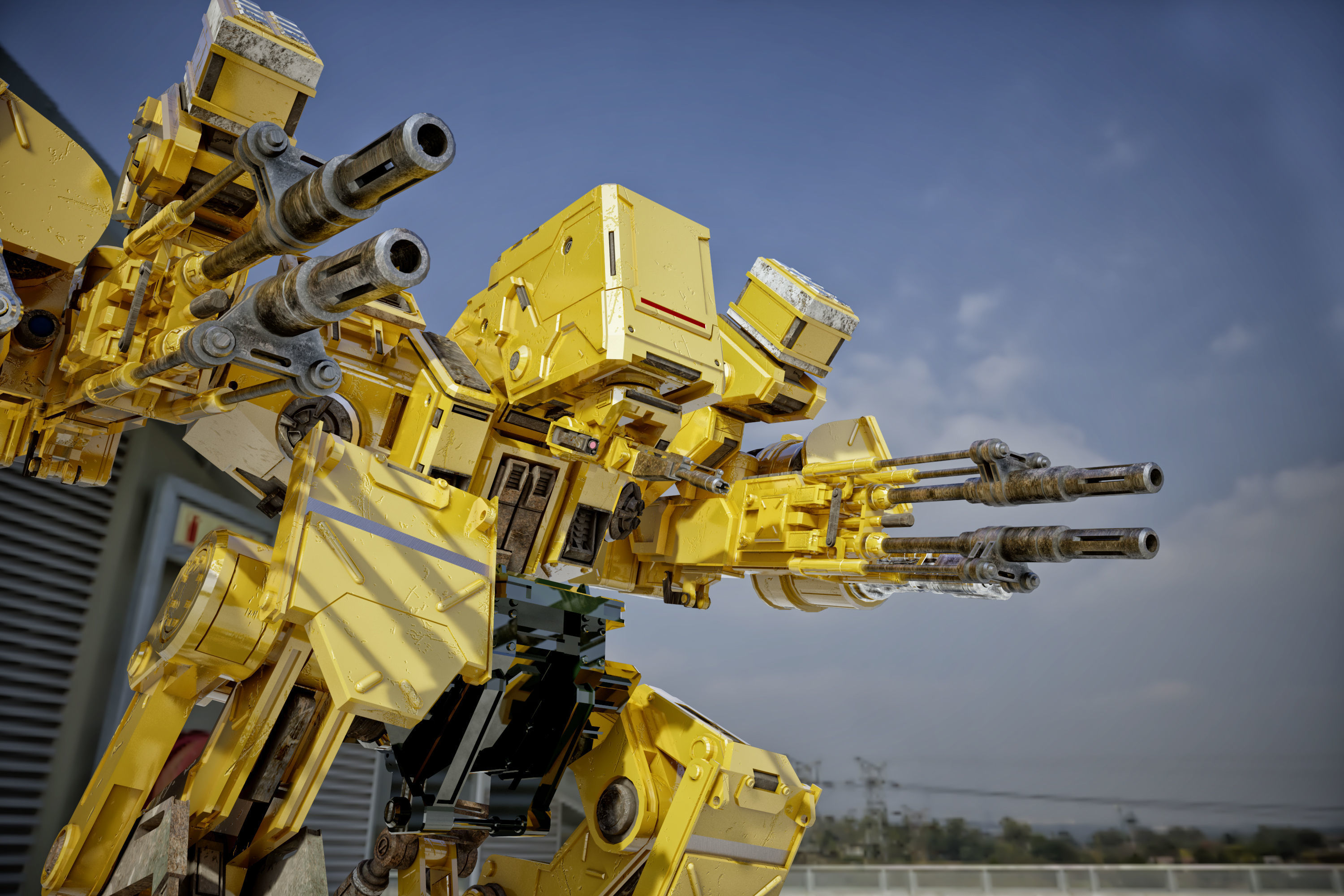 Sci-fi attacking robot 3D model_4