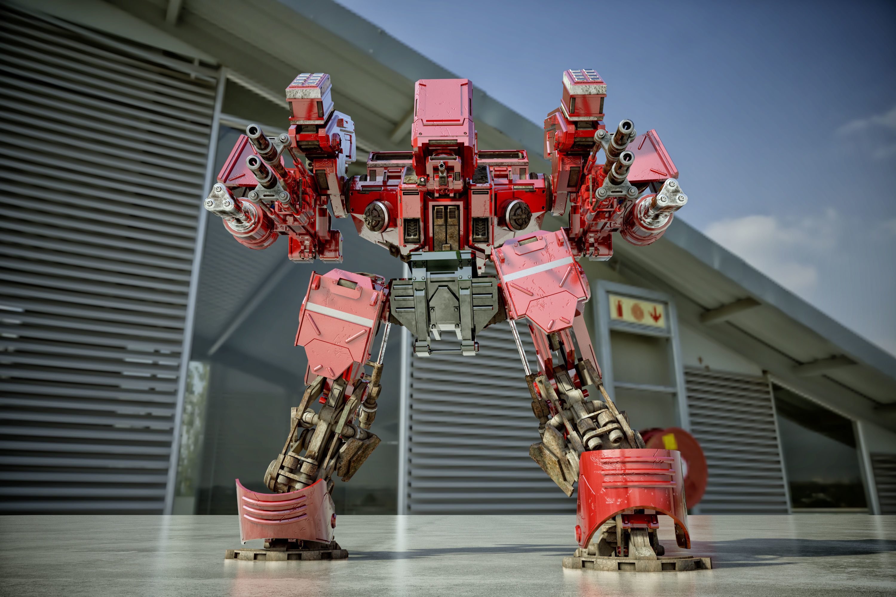 Sci-fi attacking robot 3D model_1