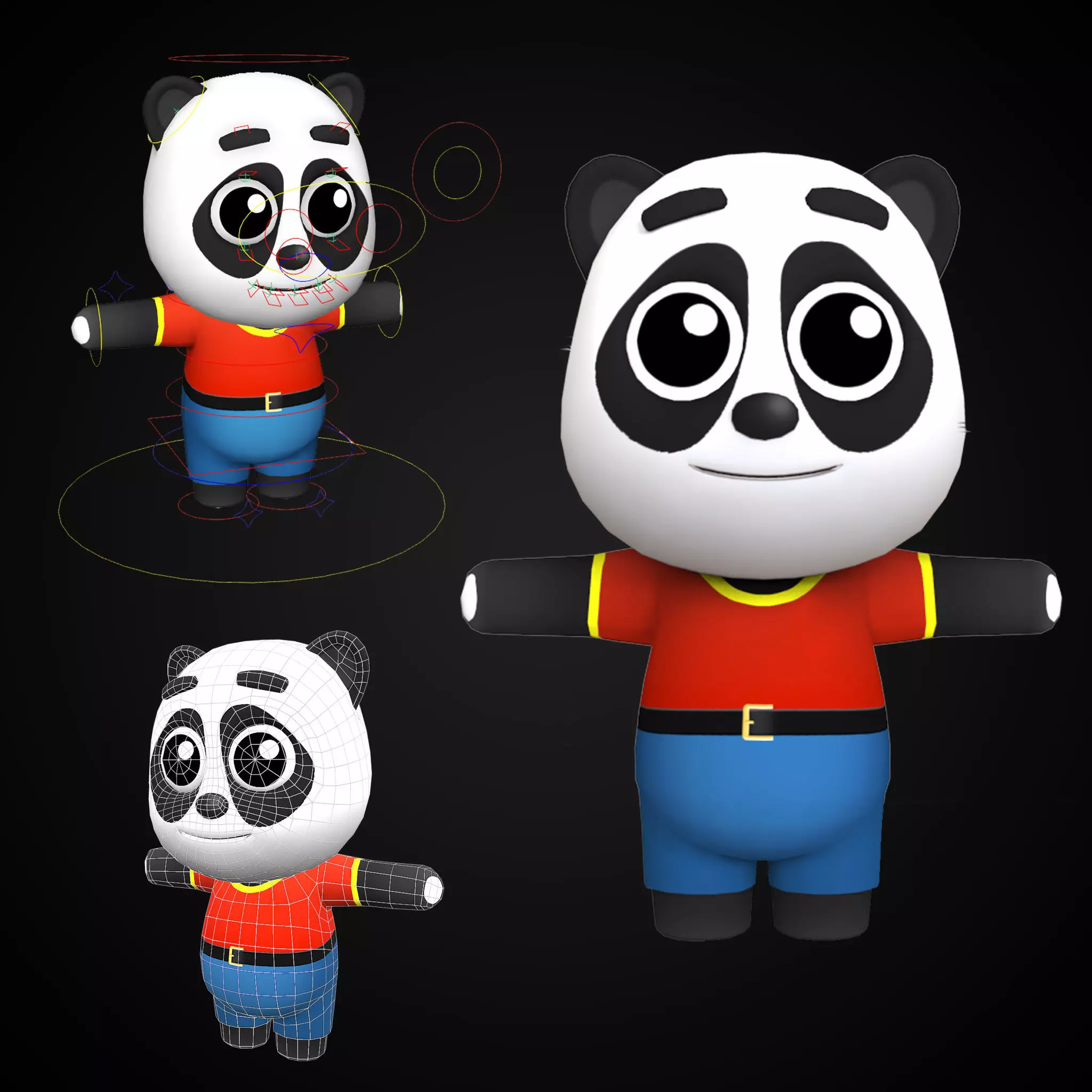 Cute Cartoon style panda  rigged and animated for Endless runner Low-poly 3D model_0