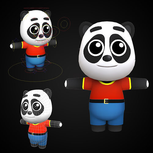 Cute Cartoon style panda  rigged and animated for Endless runner Low-poly 3D model