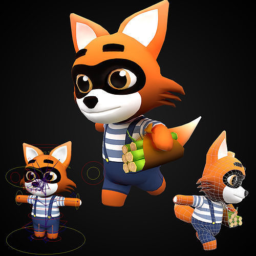 Cute Cartoon style Fox rigged and animated for Endless runner  Low-poly 3D model
