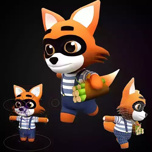 Cute Cartoon style Fox rigged and animated for Endless runner 