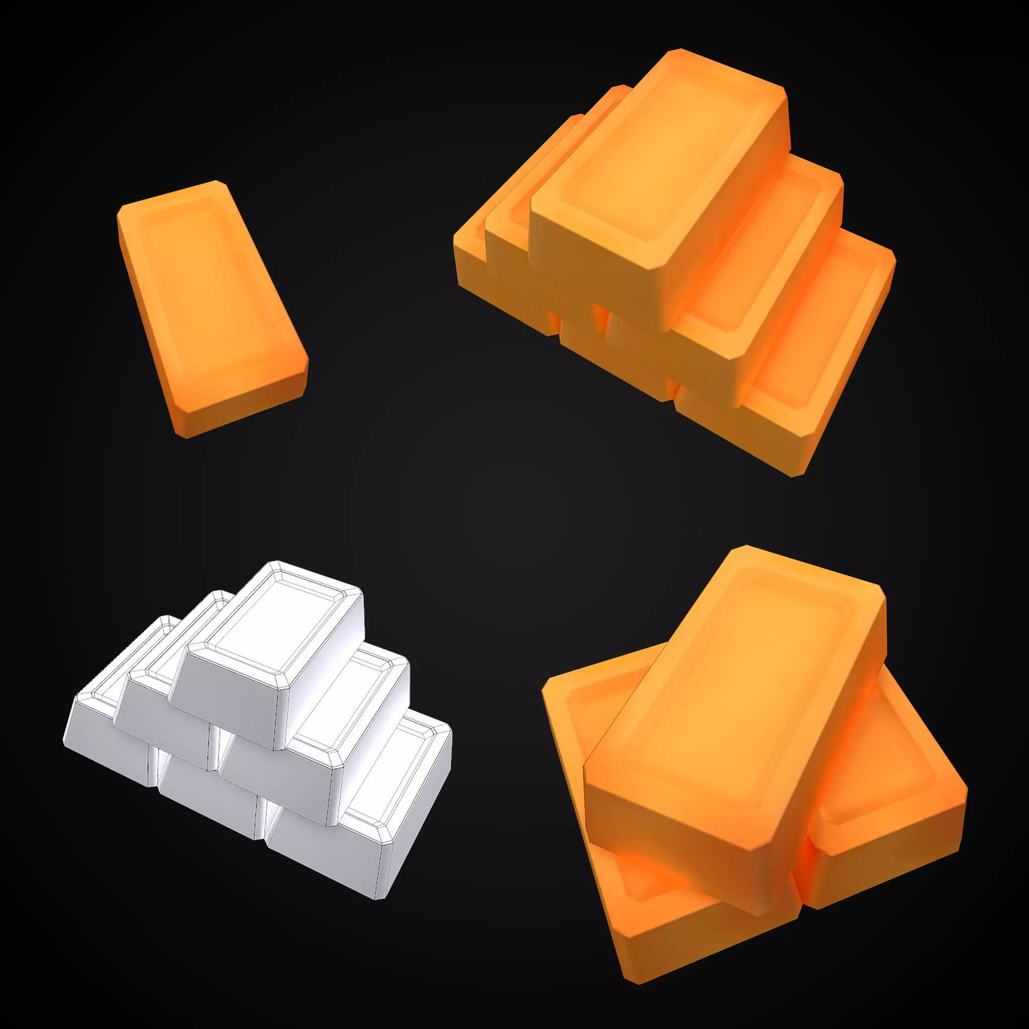 Gold bricks 3d model for Mobile games Low-poly 3D model_0