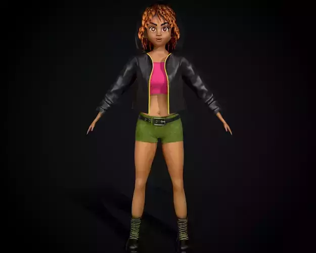 Cartoon girl character in A-pose