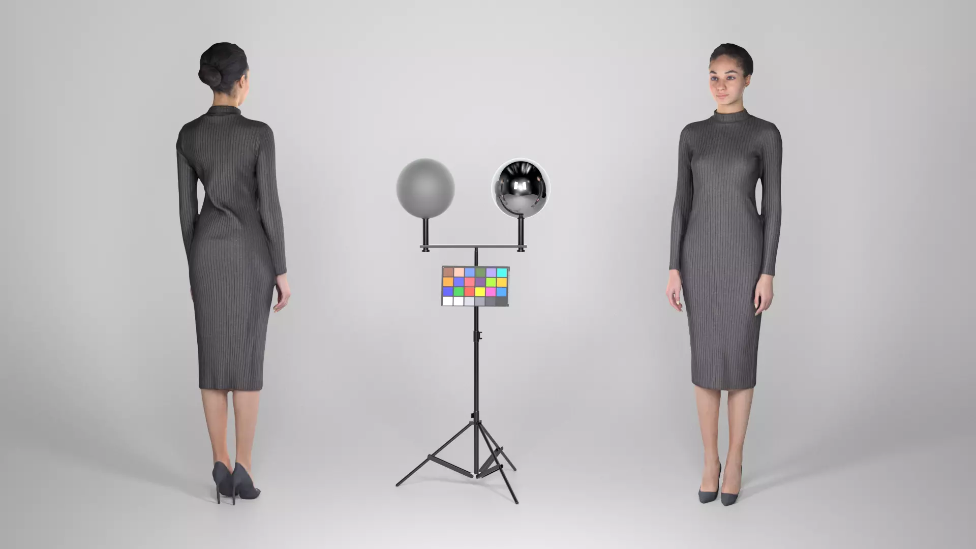 Attractive slim brunette in a black dress 180 Low-poly 3D model