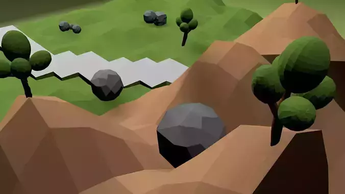Nature Low Poly Model hill with trees and rocks