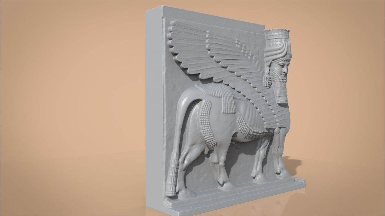 Assyrian Human headed winged bull 3D print model_4