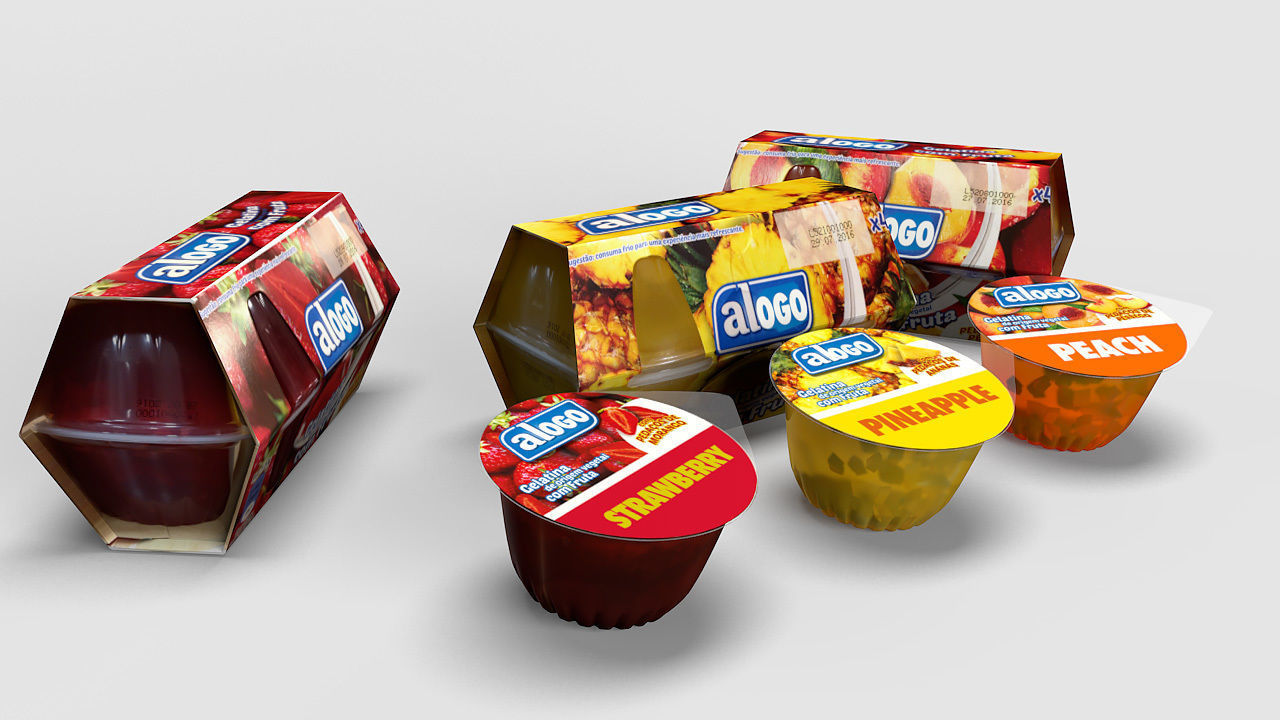 Gelatine - Gelatin several fruits flavors - with 4 pack cases 3D model_1